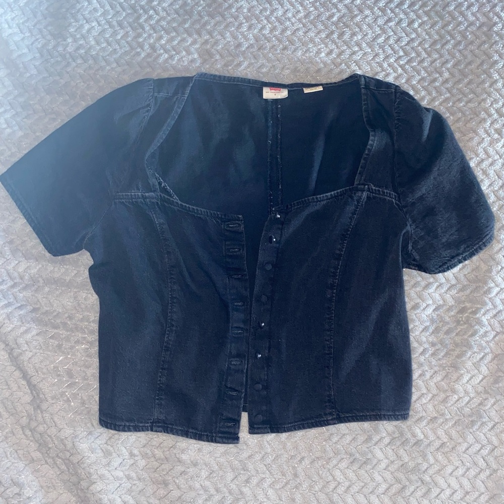 Black Button-Up Denim Top